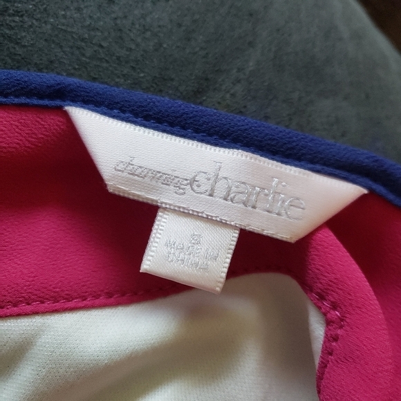 Charming Charlie Small Knee Length Dress Colorblock Navy Blue Cream Dark Pink - Picture 6 of 10